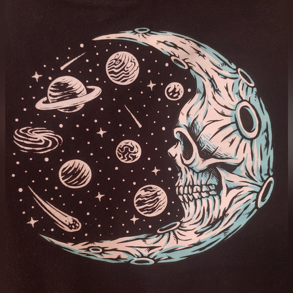 Black Graphic Sweatshirt with Skull and Planets Design